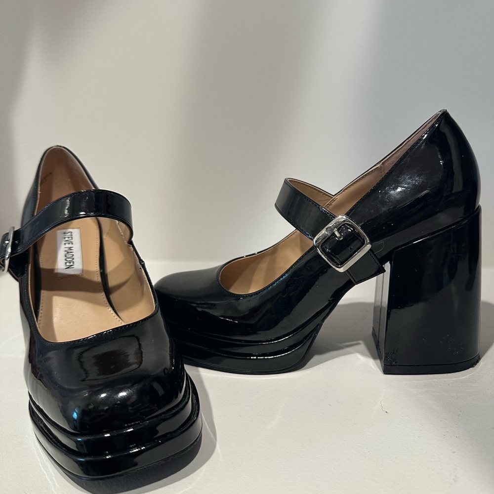 Shiny Black Steve Madden Mary Jane Heels